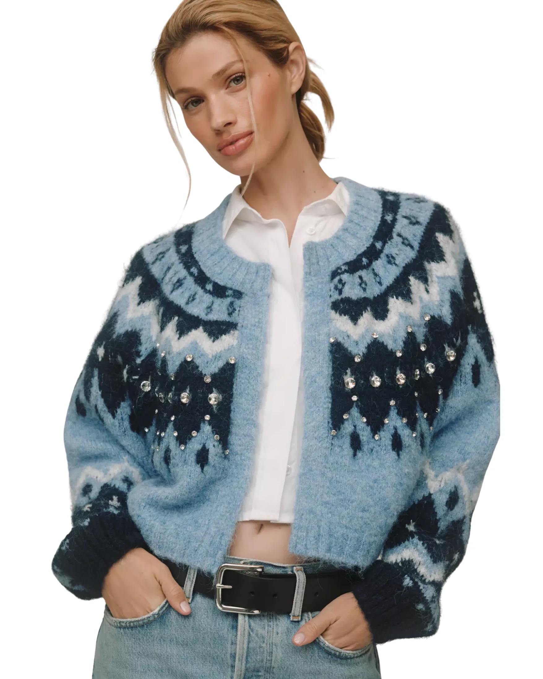 Fair Isle Cropped Cardigan Sweater