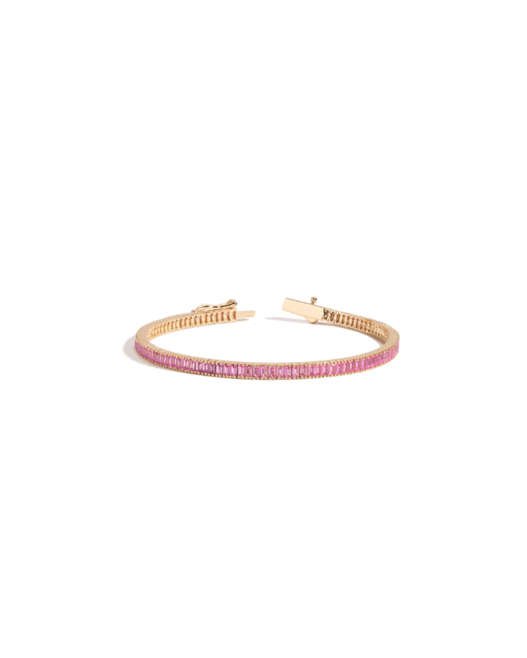 Lab Grown Pink Sapphire Baguette Tennis Bracelet